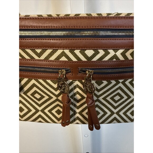 Spartina Daufuskie Island 449 Leather & Linen Geometric Design Purse MSRP$269 - Picture 3 of 10
